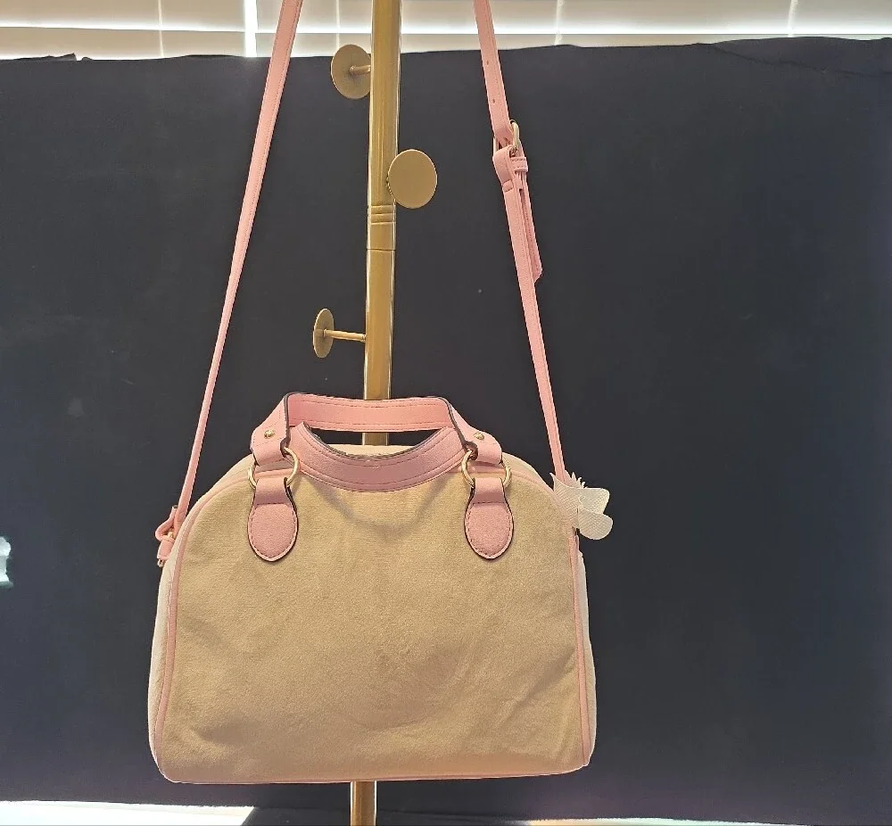 Juicy Couture Pink and Cream Royal Satchel with Heart Charm